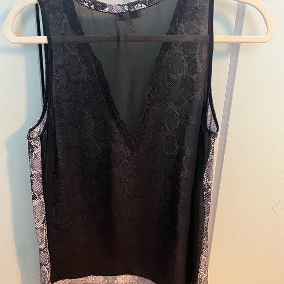 Joie Silk tank with geometric print front and sheer black back - Picture 2 of 2